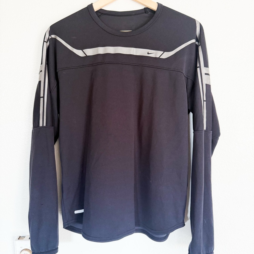 Nike Dri-Fit Running Shirt Long Sleeve Black Gray Y2K | Men’s M Athletic